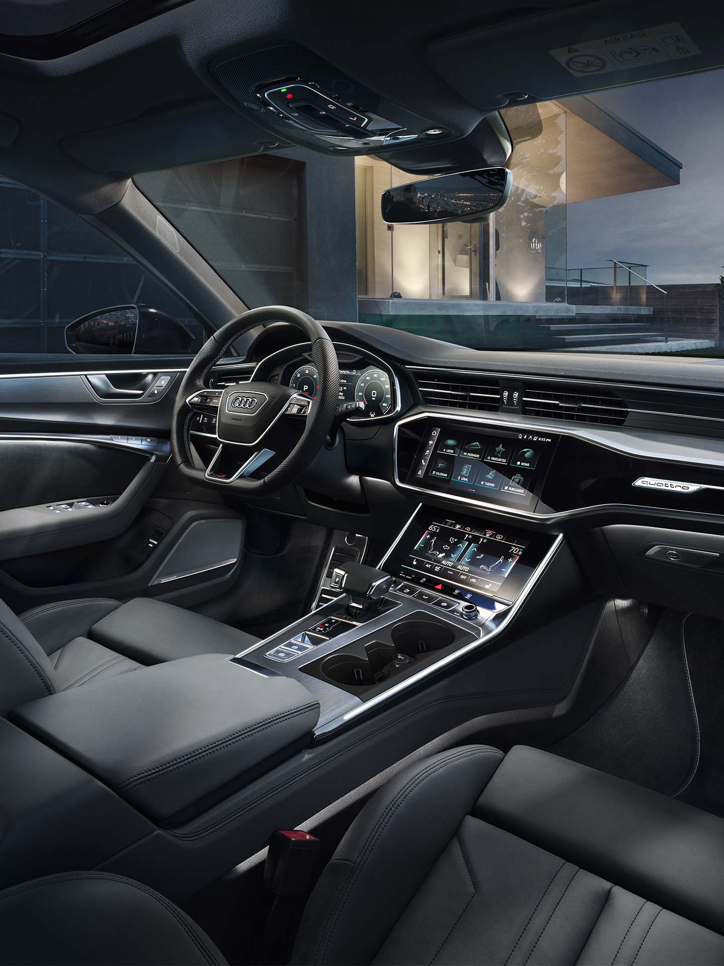 Foto del interior de un Audi S6 con el pack de iluminación ambiente plus.  